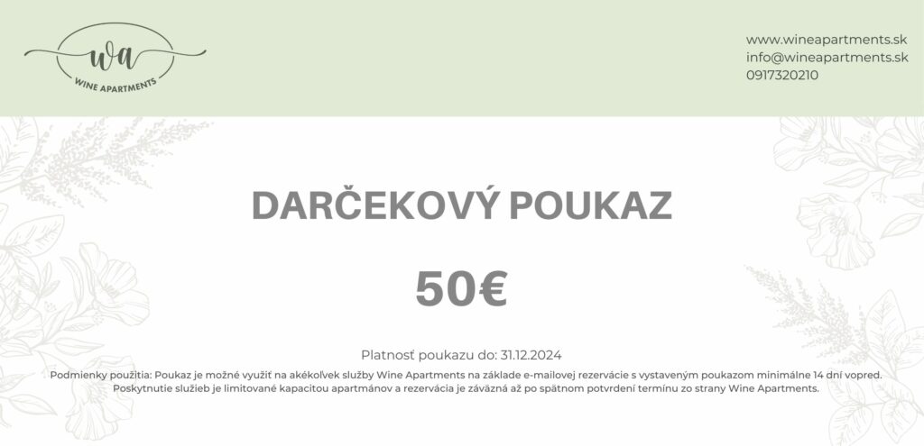 Poukaz na 50€ na ubytovanie vo Wine Apartments